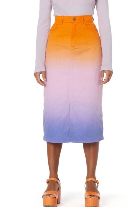gorman NEW HORIZONS SKIRT in Lilac | women’s multicoloured ombre effect skirts | womens BCI cotton twill fabric fashion