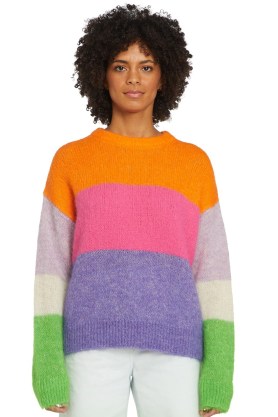 gorman COLOURFIELD JUMPER STRIPE | womens colourblock jumpers | women’s striped colour block sweaters | relaxed fit drop shoulder | vibrant knits | beautiful mulitcoloured knitwear - flipped