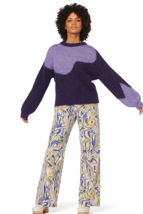 gorman PETAL JUMPER PURPLE | women’s tonal colourblock jumpers | womens non-mulesed merino and alpaca wool blend knitwear
