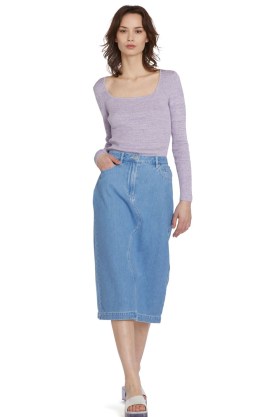gorman LILA DENIM SKIRT in Blue | women’s organic cotton skirts | womens stylish wardrobe essentials | dress up or down fashion - flipped