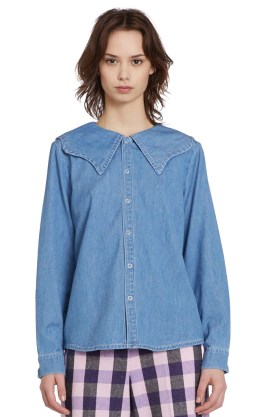 gorman LILA PETAL SHIRT in Blue | women’s organic cotton oversized collar shirts | womens denim wardrobe essentials - flipped
