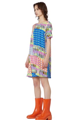 gorman BLOCK PARTY SWING DRESS – womens organic cotton mixed print dresses – women’s multi print fashion