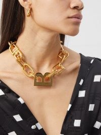 BALENCIAGA B-link XXL chain necklace in gold-tone brass – women’s chunky designer necklaces – womens statement jewellery MATCHESFASHION