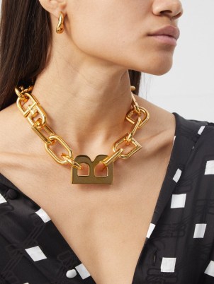 BALENCIAGA B-link XXL chain necklace in gold-tone brass – women’s chunky designer necklaces – womens statement jewellery MATCHESFASHION