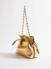 LOEWE Flamenco mini metallic-leather clutch bag in gold ~ luxe chain strap shoulder bags ~ luxury designer handbags ~ slouchy drawstring handbag ~ MATCHESFASHION