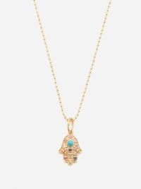 SYDNEY EVAN Hamsa sapphire, turquoise & 14kt gold necklace ~ luxe hand shaped pendant necklaces ~ small jewelled pendants ~ women’s palm-shaped amulet jewellery ~ MATCHESFASHION