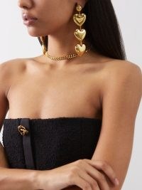 SAINT LAURENT Heart chain earrings / triple statement drops / women’s designer jewellery with hearts / MATCHESFASHION