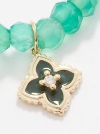 SYDNEY EVAN Moroccan Flower enamel, onyx & 14kt gold bracelet in green ~ women’s luxe beaded bracelets with floral charms ~ MATCHESFASHION ~ womens jewellery