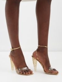 GIANVITO ROSSI Odyssey 105 glitter-plexi and leather sandals in gold / transparent barely there occasion heels / MATCHESFASHION