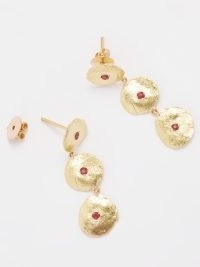 ALIA BIN OMAIR Ruby & 18kt gold drop earrings ~ luxe triple drops ~ women’s textured ancient style jewellery ~ MATCHESFASHION