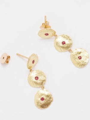 ALIA BIN OMAIR Ruby & 18kt gold drop earrings ~ luxe triple drops ~ women’s textured ancient style jewellery ~ MATCHESFASHION