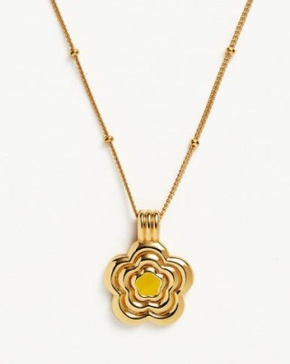 MISSOMA Good Vibes Engravable Enamel Flower Pendant Necklace 18ct Gold Plated Vermeil, Lemon Yellow / floral necklaces / retro inspired pendants - flipped
