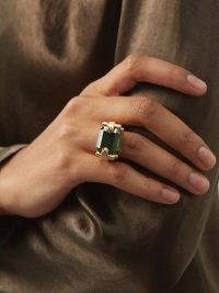 BOTTEGA VENETA Crystal & 18kt gold-vermeil ring in green ~ women’s chunky large stone designer rings ~ womens statement jewellery MATCHESFASHION