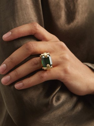 BOTTEGA VENETA Crystal & 18kt gold-vermeil ring in green ~ women’s chunky large stone designer rings ~ womens statement jewellery MATCHESFASHION - flipped