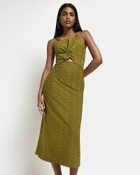 RIVER ISLAND GREEN CUT OUT MIDI DRESS ~ sleeveless knot detail cutout dresses