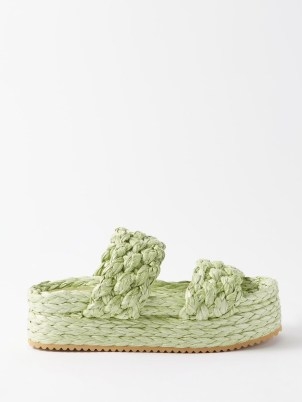 DODO BAR OR Dodostock raffia flatform sandals in green – women’s woven double strap flatforms – MATCHESFASHION – womens casual summer shoes - flipped