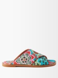 LA DOUBLEJ Floral-print satin sandals in green / women’s multicoloured front crossover slides