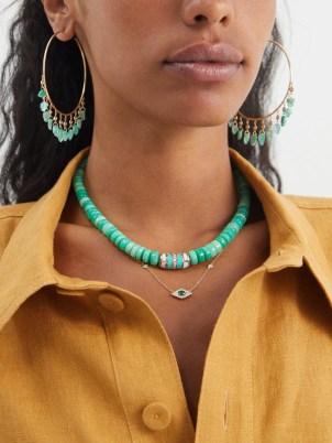 JACQUIE AICHE Geom opal, chrysoprase & 14kt gold necklace ~ women’s fine jewellery MATCHESFASHION ~ luxe green beaded necklaces - flipped