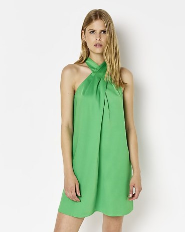 RIVER ISLAND GREEN HALTER NECK MINI DRESS ~ wrap style halterneck dresses ~ womens satin party fashion ~ date night - flipped