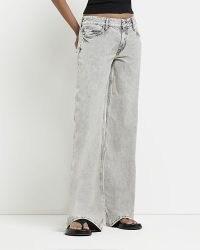 RIVER ISLAND GREY LOW RISE WIDE LEG JEANS | womens casual denim clothes