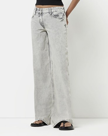 RIVER ISLAND GREY LOW RISE WIDE LEG JEANS | womens casual denim clothes - flipped