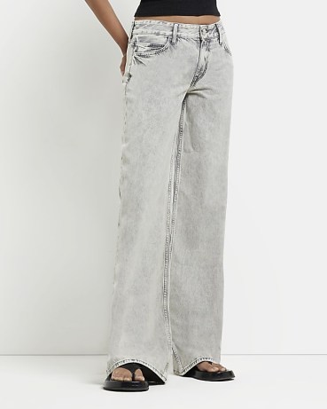 RIVER ISLAND GREY LOW RISE WIDE LEG JEANS | womens casual denim clothes