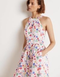 Boden Heidi Halterneck Midi Dress Multi, Tropic Foliage – women’s halter neck floral print cotton dresses