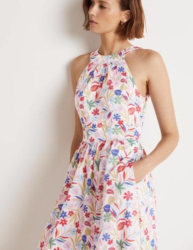 Boden Heidi Halterneck Midi Dress Multi, Tropic Foliage – women’s halter neck floral print cotton dresses