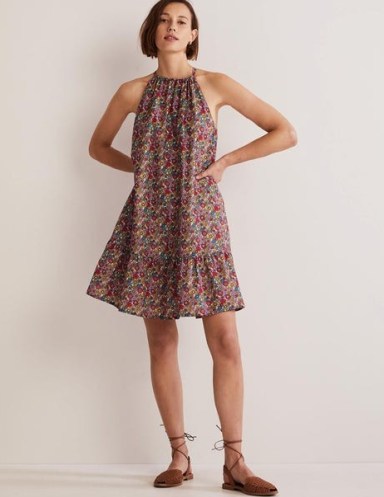Boden Ingrid Halterneck Dress Multi, Bloom Garden / women’s floral tiered hem halter neck dresses / feminine summer fashion / womens cotton clothes