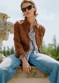 ME and EM Italian Suede Crop Jacket in Toffee ~ women’s brown boxy cropped jackets ~ womens sustainable fashion ~ luxe outerwear