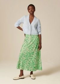 ME and EM Kyoto Garden Print Bias Cut Skirt – women’s green floral satin skirts
