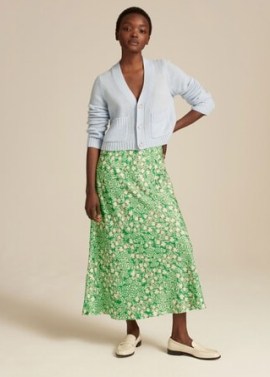 ME and EM Kyoto Garden Print Bias Cut Skirt – women’s green floral satin skirts - flipped