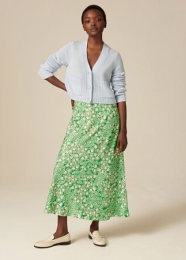 ME and EM Kyoto Garden Print Bias Cut Skirt – women’s green floral satin skirts