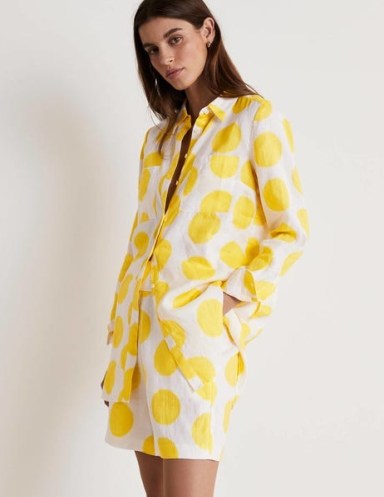 Boden Linen Shirt Lemon Fizz, Ikat Spot / women’s yellow longline curved hem shirts
