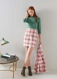 L.K. BENNETT Lotta Red and Cream Check Tweed Mini Skirt ~ women’s checked skirts
