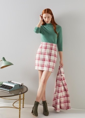 L.K. BENNETT Lotta Red and Cream Check Tweed Mini Skirt ~ women’s checked skirts