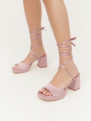 Reformation Magda Ankle Tie Platform in Serenade ~ pale pink block heel platforms ~ retro sandals ~ strappy ties - flipped