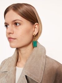 JIGSAW Malachite Drop Earrings ~ chic green stone rectangle shaped drops ~ women’s stylish gold tone fashion jewellery