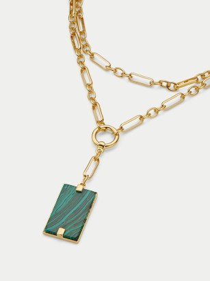 JIGSAW Malachite Drop Necklace ~ gold tone chunky double chain pendant necklaces ~ green stone statement jewellery