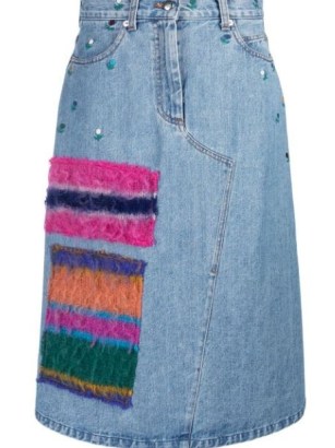 Marni embelllished denim skirt | women’s designer skirts | A-line style | mohair panel | floral embroidery | FARFETCH - flipped