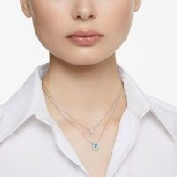 SWAROVSKI Millenia layered necklace Octagon cut, Rhodium plated ~ double crystal pendant necklaces ~ blue and clear crystals