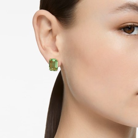 SWAROVSKI Millenia stud earrings Octagon cut, Green, Gold-tone plated ~ coloured crystal studs