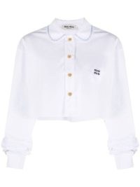 Miu Miu logo-embroidered cropped shirt – womens white cotton crop hem shirts – women’s designer fashion – farfetch