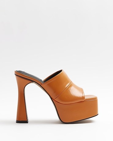 RIVER ISLAND ORANGE PLATFORM MULES | chunky open toe platforms | 70s style high heel mule sandals | women’s retro footwear | womens 1970s inspired fashion - flipped