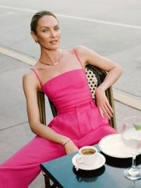 Reformation Overland Linen Top in Corvette ~ hot pink spaghetti shoulder strap tops ~ cami style ~ fitted bodice