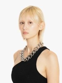 JW ANDERSON OVERSIZED LOGO GRID CHAIN NECKLACE in SILVER TONE – women’s designer chunky chains – womens large platinum plated necklaces – statement jewellery