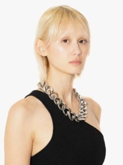 JW ANDERSON OVERSIZED LOGO GRID CHAIN NECKLACE in SILVER TONE – women’s designer chunky chains – womens large platinum plated necklaces – statement jewellery - flipped