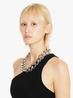 JW ANDERSON OVERSIZED LOGO GRID CHAIN NECKLACE in SILVER TONE – women’s designer chunky chains – womens large platinum plated necklaces – statement jewellery