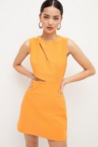 KAREN MILLEN Petite Figure Form Cut Out Mini Dress / orange sleeveless cutout dresses