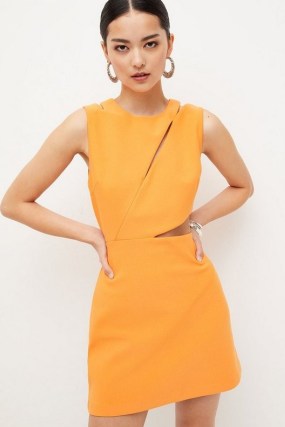 KAREN MILLEN Petite Figure Form Cut Out Mini Dress / orange sleeveless cutout dresses - flipped